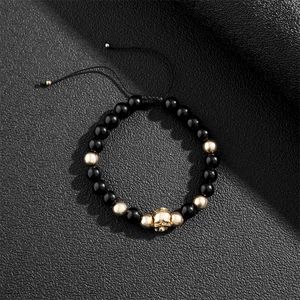 Charm Bracelets Hip Hop Style Exquisite Obsidian Beads Tandem Skull Bracelet Trend Fashion Men's Gift Jewelry DropCharm