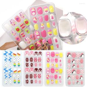 False unhas 24pcs dicas de pregos de doces Pressione em crianças desenho animado capa completa cola auto -falsa arte para meninas decoração de manicure prud22