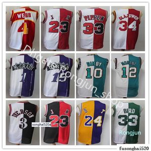 Split Two Colors Basketball Jersey Allen Iverson Scottie Pippen Hakeem Olajuwon Tracy McGrady Vince Carter Mike Bibby Spud Webb Ja Moran Trikots