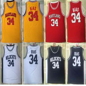 Nikivip College 34 Len Bias Jersey Erkek Basketbol Üniversitesi 1985 Maryland Terps Formaları Takımı Kırmızı Sarı Beyaz Uzak Spor Dikişli Gömlekler