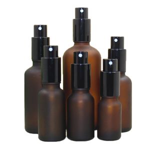 Tomt frostat bärnstensglas Essential Oil Parfymflaskor med svart finmistatomizer sprayer ml ml ml ml dispenser containrar