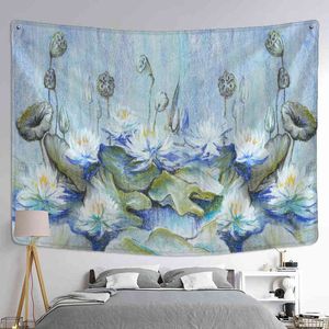 Gobelin Blau Ölfarbe Lotus Teppich Wandbehang Hippie Tapiz Hexerei Kunst P