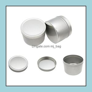 Hantverksverktyg konst hantverk g￥vor hem tr￤dg￥rd container tinplatta med lockljus Balm Jar Party Favor Round Sier Color Empty 4oz WQ544 Drop D