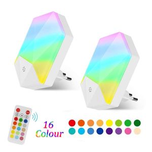 Night Lights Light Sensor Plug-in LED EU Plug Emergency Smart Indoor Lighting With Remote Controller 16 Colors ChangingNight