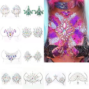 Nowa Sexy Klatka Chest Crystal Żywica Drill Tatuaż Naklejka Bar Muzyka Festiwal Rhinestone Naklejki Karnival Party Party Dekoracja Dekoracji DHL