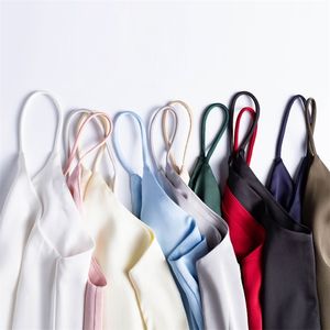 Sexy Silk Crop Tops Camis Women ube Female Sleeveless Seamless Sports Lingerie Tee Bra Bandeau Tank Sling 220505