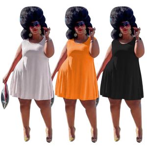 プラスサイズのドレスのための女性のためのドレス4xl 3xlオレンジホワイト黒のエレガントな緩いノースリーブローカルカジュアルパーティーVestidos de Fiesta
