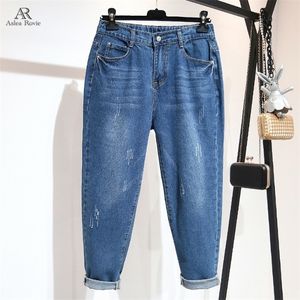 Haremsjeans für Damen, hohe Taille, lockere Übergröße, blaue Tasche, knöchellange Jeanshose 6XL 210302