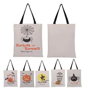 Halloween Candy Bag Party Portable Drawstring Pocket Bat Letter Print Tote Bags Canvas Cartoon Trick or Treat Kids Casual Gift Sack C0817