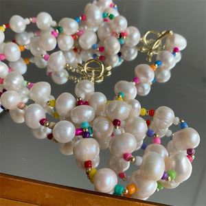 Pendant Necklaces Korean Big Freshwater Pearl Choker Colorful Beaded Collares Retro Simple Necklace For WomenPendant