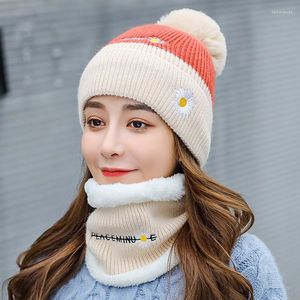 Kore Kafatası Kapaklar toptan satış-Beanie Kafatası Kapakları Örme Krizantem Şapka Ladies Kore Bisiklet Kalın Sıcak Yünlü Antifriz Bonnetleri Kadınlar İçin Tasarımcı Davi22