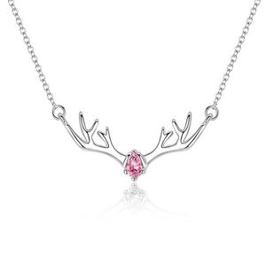 Pendant Necklaces Fashion Lady Silver Plated Necklace For Women Jewelry Blue Charm Crystal Pink Deer Accessories Female