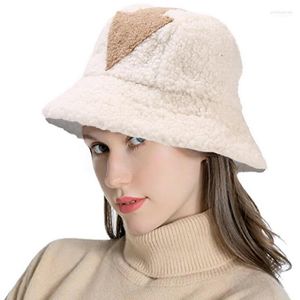 Wide Brim Hats Bucket Hat Lamb Wool Winter Warm Fishing Caps Faux Fur Arrow Symbol Printed Men Women Tide Flat Top Elob22