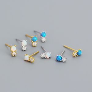 Classic 925 Sterling Silver Stud örhängen Rund Vitblå Opal örhänge med kubiska zirkoniumfina smycken gåvor