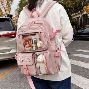 Bag plecak w stylu plecak Bag2023 Śliczne kobiety Wodoodporna Multi Pocket Nylon Nylon School for Student Femal Girl Kawaii Laptop Book Pack Mochila 220723