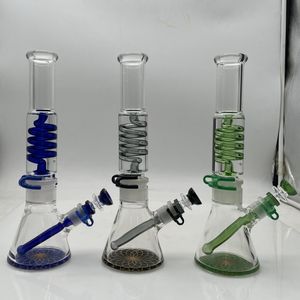 Glasbong, Glycerinbecher, Rauchpfeife, Shisha-Wasserpfeife mit farbigem Unterrohr, Kopf und Clip