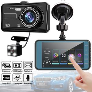 4 tum ips pekskärm Dash Cam 1080p bil DVR Dual Lens Car Camera Dashcam Wide Vinle Video Recorder Bakre kameror Night Vision
