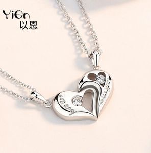 S925 Silber Liebe Halskette Gravierte Herzförmige Aushöhlung Strass Valentinstag Geschenk Silber Schmuck Anhänger