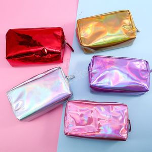 Vattentät Laser Färgglada Portabla Kosmetiska Väskor Kvinnor Make Up Bag Pu Pouch Tvätta Toalettsaker Bag Travel Organizer Case