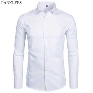 Mäns toppkvalitetsklänning Fashion Slim Fit Långärmad Män Svart Vit Formell Knapp Up Chemise Homme 220323