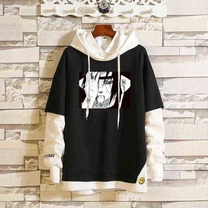 Anime von losen gefälschten zweiteiligen Sweatshirt-Männern 2021 Herbst neue reguläre Länge Uchiha Sasuke Akatsuki Unisex Hoodies Casual G220713