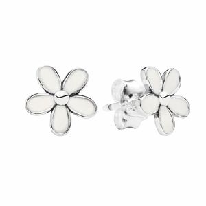 White Daisy Flower Stud örhängen 925 Sterling Silver Söta kvinnors festsmycken med originalboxuppsättning för Pandora Daisies örhängen