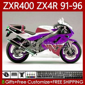 Bodywork Kit For KAWASAKI NINJA ZXR 400 CC ZX4R ZXR400 ZX-4R Purple white 91 92 93 94 95 96 138No.169 Body ZX 4R ZXR-400 1991 1992 1993 1994 1995 1996 400CC 91-96 OEM Fairing