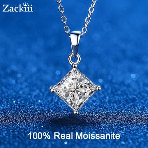 Certified Princess Cut Necklace 2CT Lab Created Diamond Pendant Necklace Solid S925 Silver Wedding Jewelry 220813