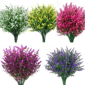 Artificial Lavender Plant Flowers White Pink Purple Green Plastic Fake Lavender Greenery Wedding Home Garden Decoration