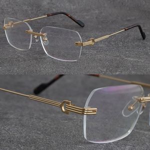 Nieuwste mode metalen grote vierkante stijlen frames randloze brillen mannelijke en vrouwelijke glazen