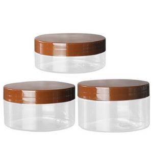 Dia.89mm Transparent PET-hårvax Återfyllningsbar flaska Brun plastskruvlock Kosmetisk förpackning Godiskrukor Tomma plastkrukor för ansiktskräm 150ml 200ml 250ml 300ml