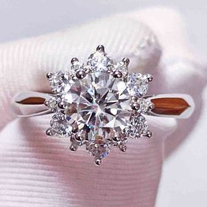 Sun Flower Design D Color VVS Real Moissanite Ring Size 65mm 1CT Not Resizable Adjustable 925 Silver Lab Diamonds Wedding Rings