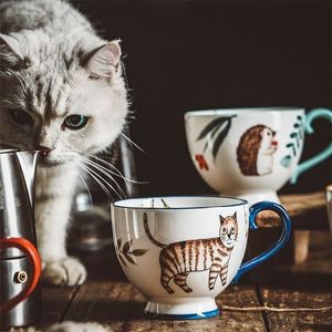 Handmålad djur anpassad 400 ml keramisk cappuccino kaffekopp antik vintage porslin återanvändbar mjölk te latte droppmugg 220621
