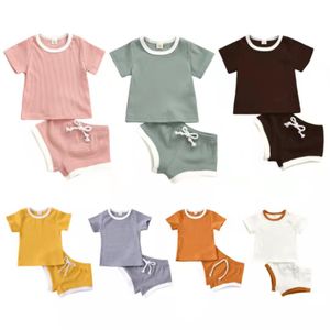 Summer Baby Clothing Sets Girl Suit Baby Pit Striped Ribbed Cotton Short Sleeve Top + Shorts Newborn Outfits