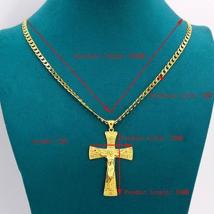 Pendant Necklaces Solid k Fine Gold ct THAI BAHT G F Jesus Wide Cross Charm Big mm With cm Miami Cuban Chain mm