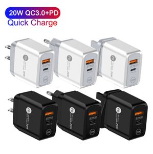 Тип C Зарядное устройство 18W EU US UK AC AC Quick PD QC3.0 Адаптер настенных зарядных устройств для iPhone 11 12 Pro Max Samsung планшет