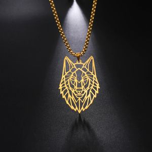 Collane con ciondolo Collana My Shape Wolf Collana in acciaio inossidabile con animali della foresta da uomo Hollow Cut Out Box Chain Choker Jewelry Gift For MenPendant