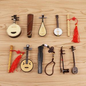 Decorative Objects Figurines Miniature Guzheng Pipa Model With Stand And Case Mini Zither Musical Instrument Ornaments Chinese Traditional
