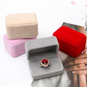 Sammet smycken ringlåda par dubbel ring lagringslådor örhängen arrangör hållare presentpaket för förlovningsbröllop
