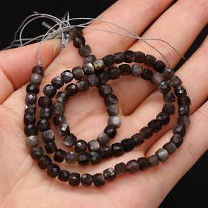 Other Natural Faceted Stone Obsidian High Quality 4x4mm Irregural Shapen Loose Beads For Making Jewelry Necklace Length 38cmOther