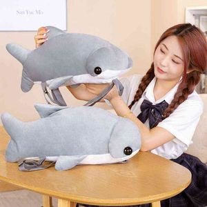 CM Plush Backpack Hammerhead Shark Cuddle Simulation Grey encheu Doll Soft Student School School para crianças Presente J220704