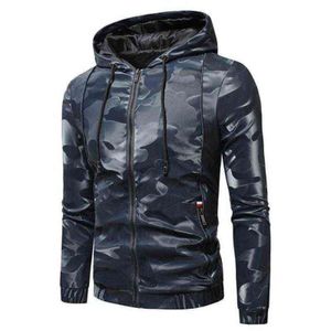 Męskie swetry z długim rękawem Kamuflażowy nadruk zamek z kapturem z kapturem Kurtka Runaway Hood Bluzy Sportswear Sportswear Kurtka L220725