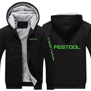 Herrjackor festool tryckning sportkl￤der ren bomull fast f￤rg casual jacka varm hoodie f￶rtjockad fleece rinnande
