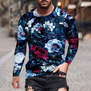 T-shirts Feitong 2022 Sommar Män Vinter Långärmad Floralskjortor För Casual Flower Printed Round Neck Male Toppar Tees