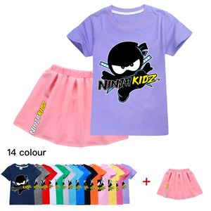 Flickor T-shirt kjoldräkt Sweatshirt Rose Short Petticoat Set Baby Kids Sleepwear Cotton Tonage Tops Pink A-Line Dress Clothes