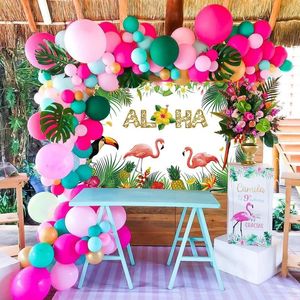 Party-Dekoration, Sommer-Rosa-Flamingo-Dekor, Ballon-Banner, tropisches hawaiianisches Geburtstagszubehör, Luau Aloha