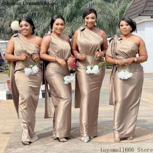 2022 Champagne Bridesmaid Dresses One Shoulder Satin Floor Length Custom Made Plus Size Maid Of Honor Gown African Country Wedding Wear Vestidos 401 401