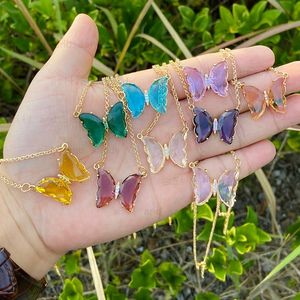 Multicolor Glass Butterfly Charm Necklace Luxury Woman Lady Collar Butterflies Pendant Necklaces Gold Chains Fine Fashion Jewelry Gift