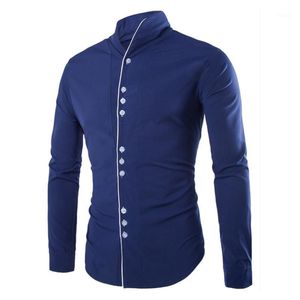 Novelty Stand Collar Design Men's Shirts Casual Young Man Tops Fashion UK Style Boys Slim Fit M-3XL Wholesale