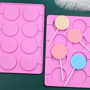 5 cm duże okrągłe silikonowe formy Lollipop Czekoladowe cukierki pop Pop Fondant Forma Cukier Lolly Cake Biscuit Bakeware 8 Hole z patykami 220815